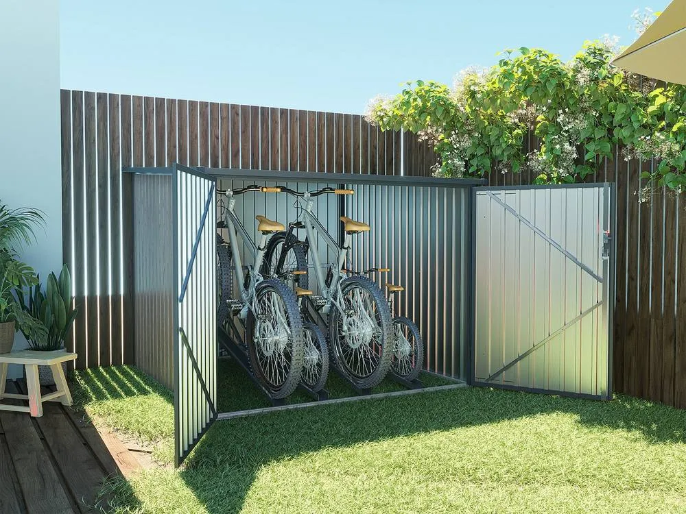 Vente-unique Galvanised Steel Bike Shed - Wood Effect - 4 M² - for 4 Bikes - NIKI in Walnut 5