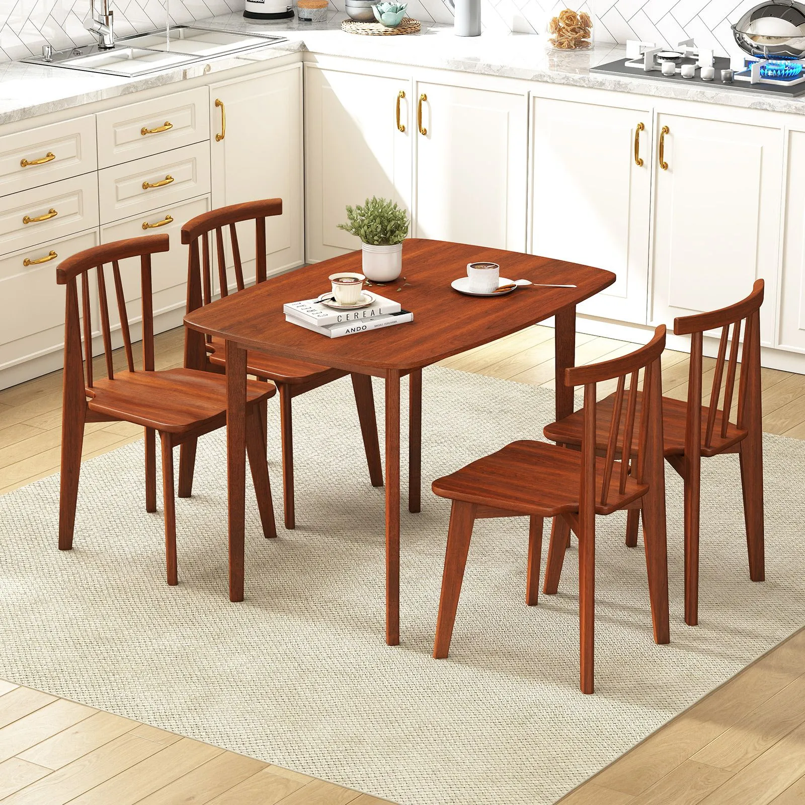 Costway Rectangular Kitchen Table 110cm Wooden Dining Table for 2-4 People in Walnut 4