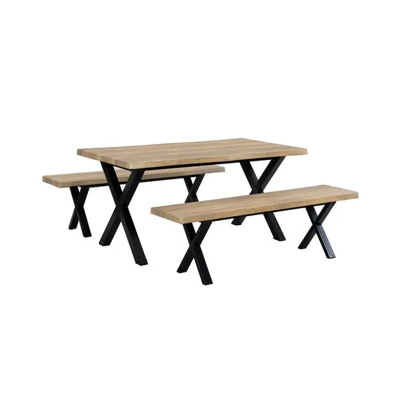 Ezra 6 Seater Rectangular Dining Table with 2 Benches 4