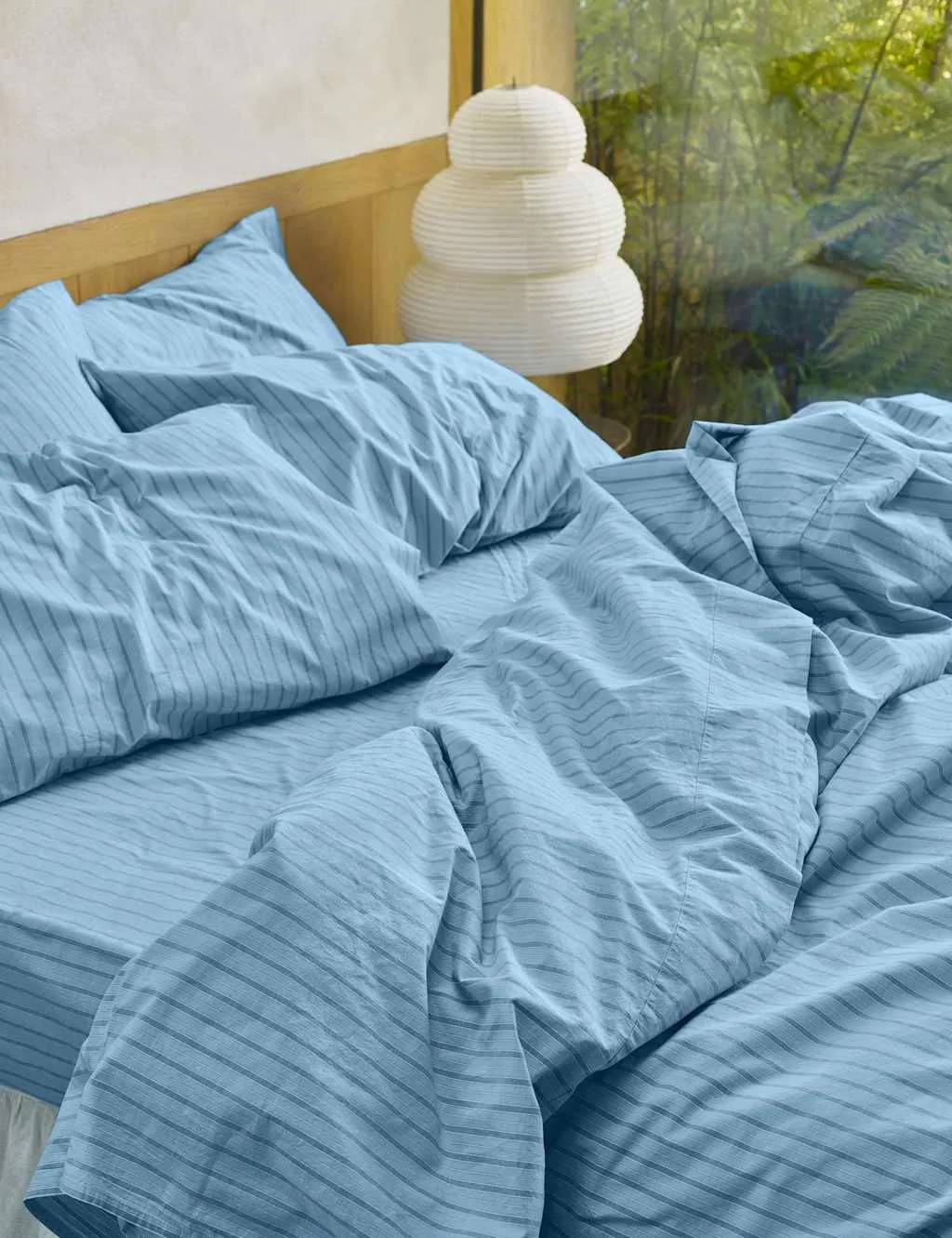 Piglet In Bed Washed Cotton Striped Duvet Cover Blue Mix