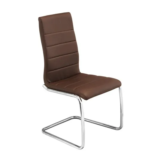 Svenska Brown PU Leather Dining Chair With Chrome Legs