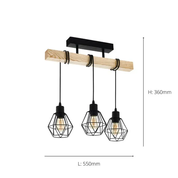 Return - EGLO Townshend 3-Light Industrial Semi Flush Ceiling Light 4