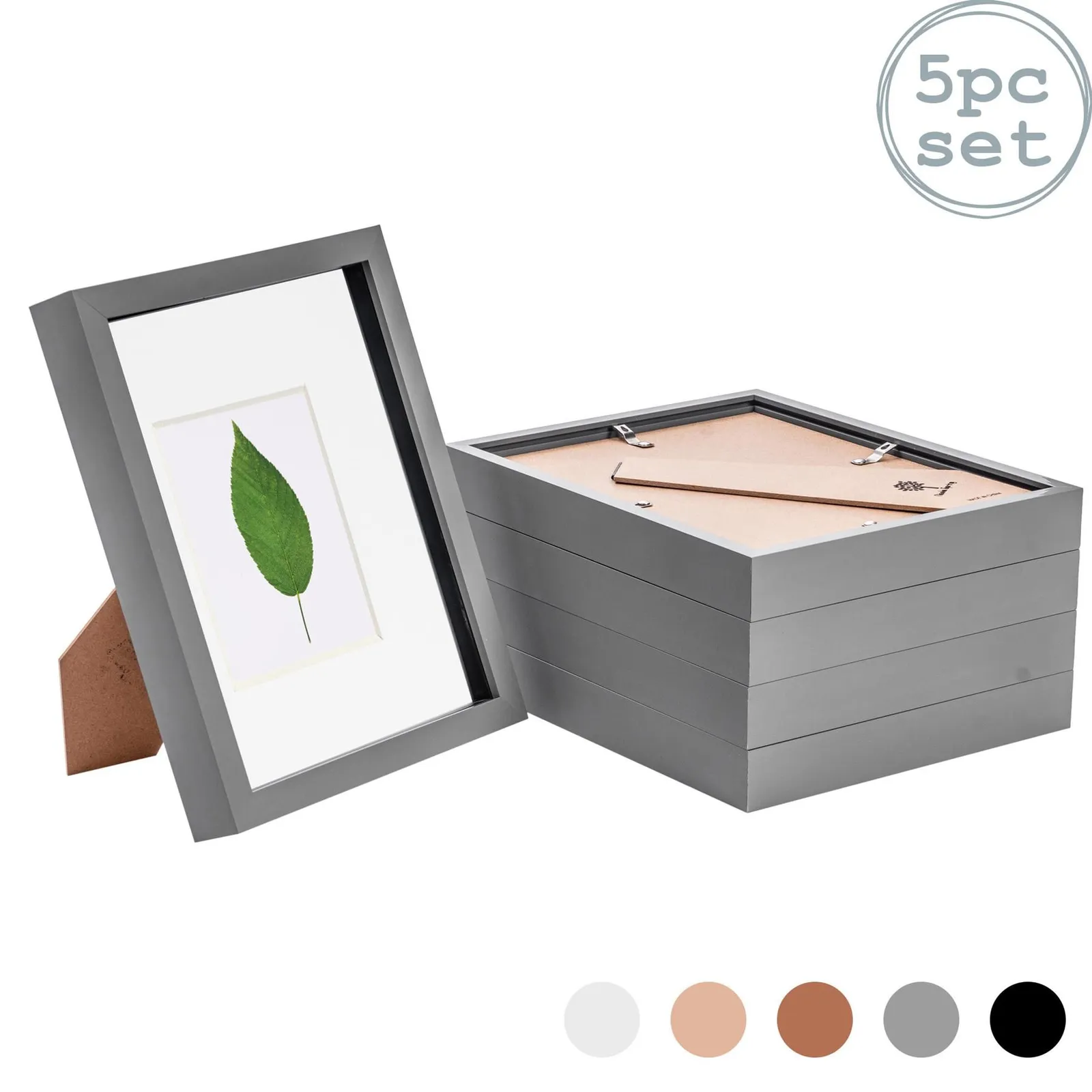 Nicola Spring 3D Box Photo Frames - 8 x 10" with 4 x 6" Mount - Ivory Mount - Pack of 5 in Grey