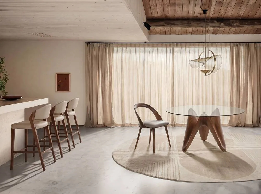 Angel Cerda Leatherette Stool with Walnut Legs in Beige 4