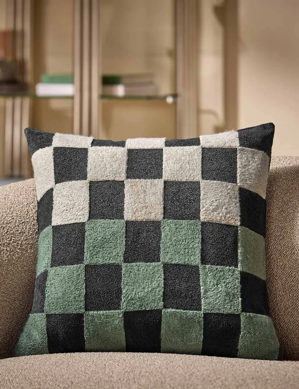 MADE Bouclé Checkerboard Cushion Black Mix