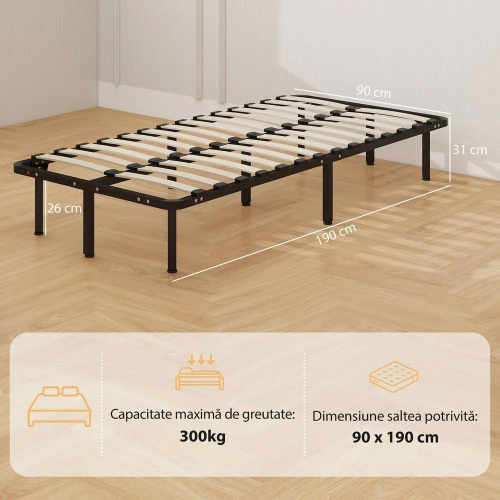 HOMCOM 3ft Single Bed Frame, Metal Platform Bed Frame with 2 x 14 Wood Slats in Black 3