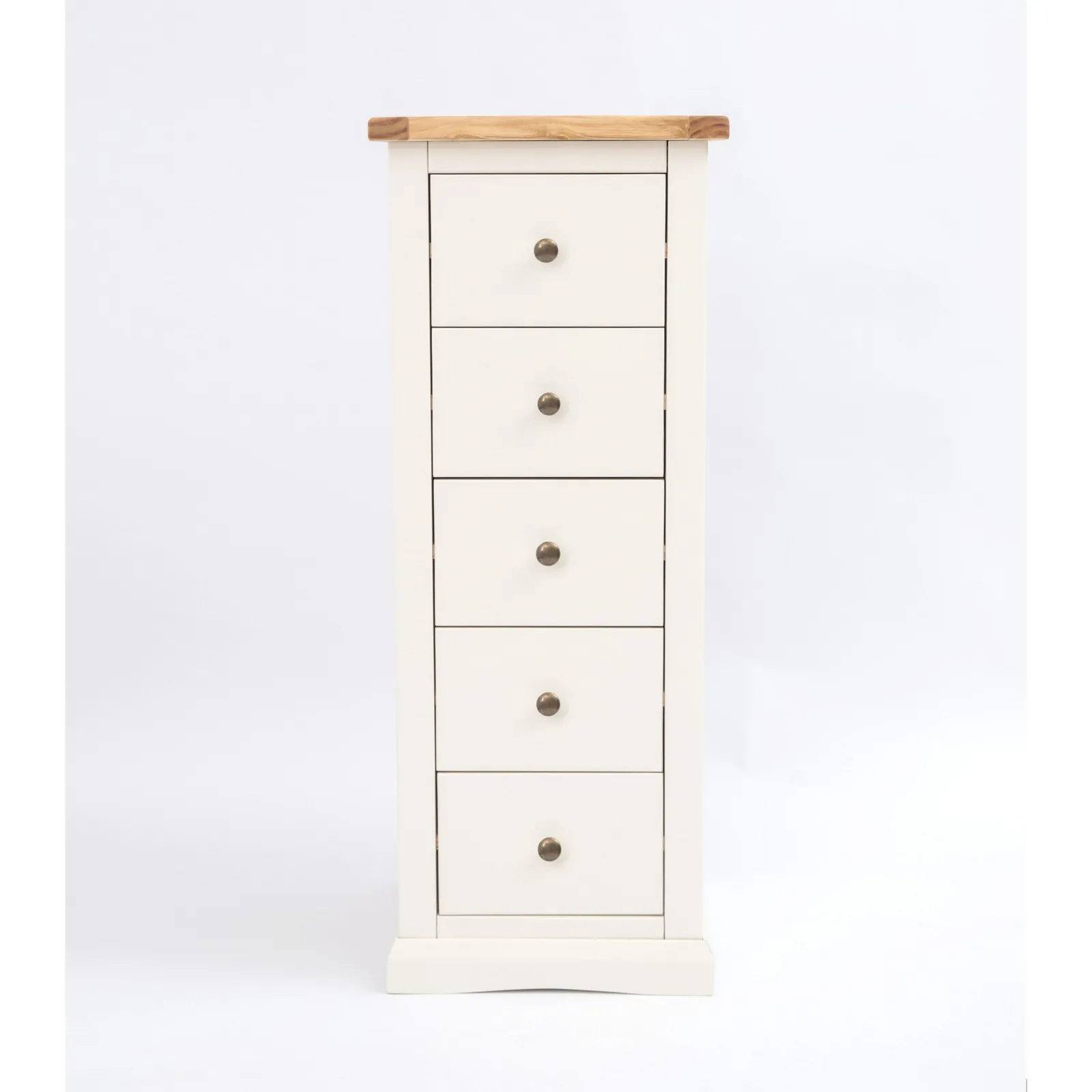 Cabinet Bits Castelli 5 Drawer Narrow Chest of Drawers Brass Knob in Off-White