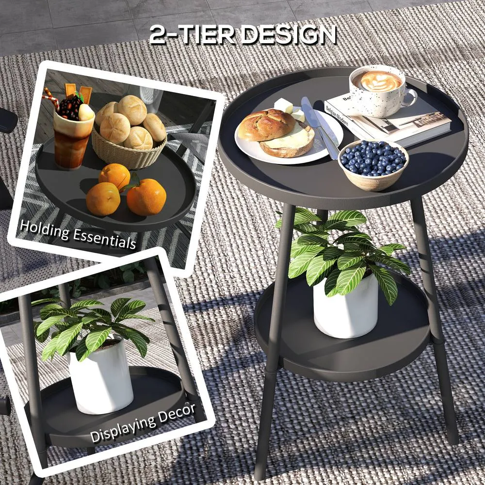 OUTSUNNY Round Garden Table, 2-Tier Metal Patio Table Coffee Table, Black 4