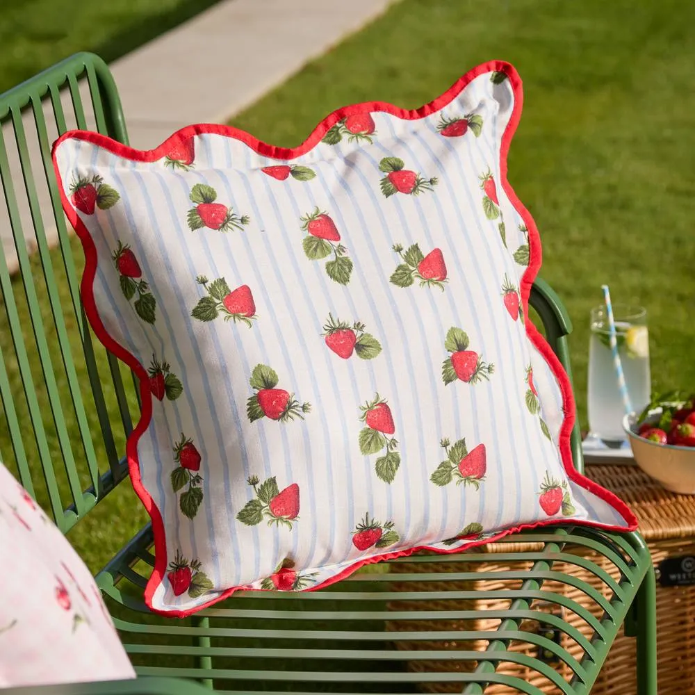 Furn Fruits Strawberries Striped Outdoor Cushion in Blue