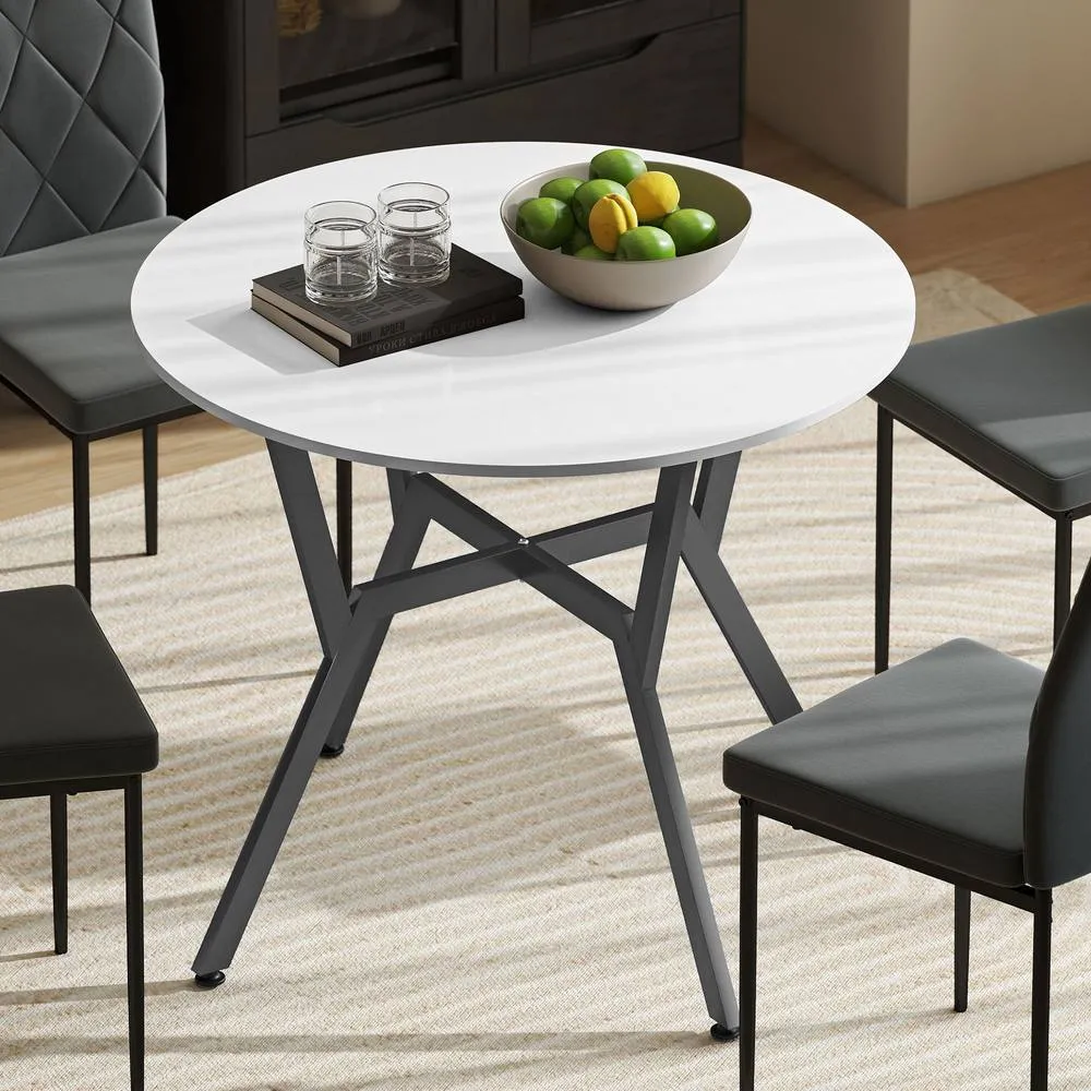 HOMCOM Small Kitchen Table with Black Steel Legs, Dining Table in White