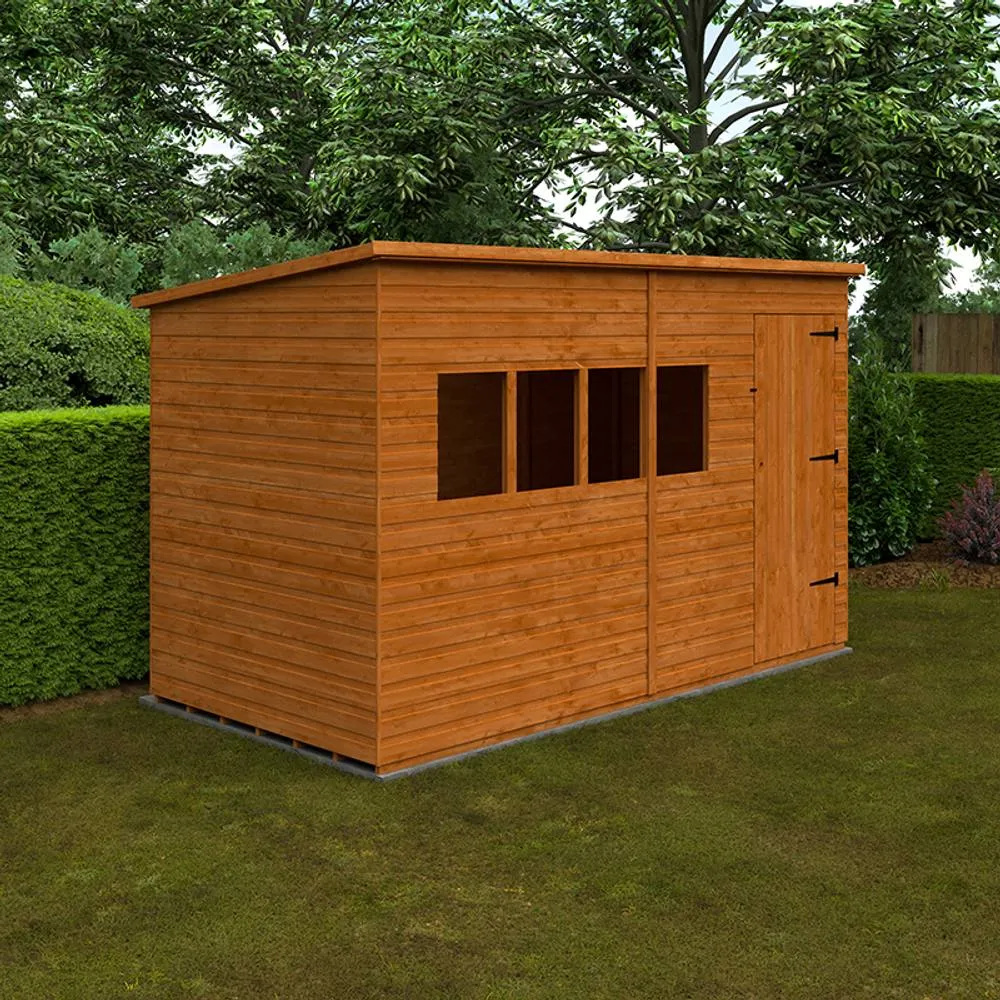 Buttercup Farm 12 x 6 Feet Deluxe Pent 12mm Shed - Solid Wood/Softwood/Pine in Burnt Orange 2