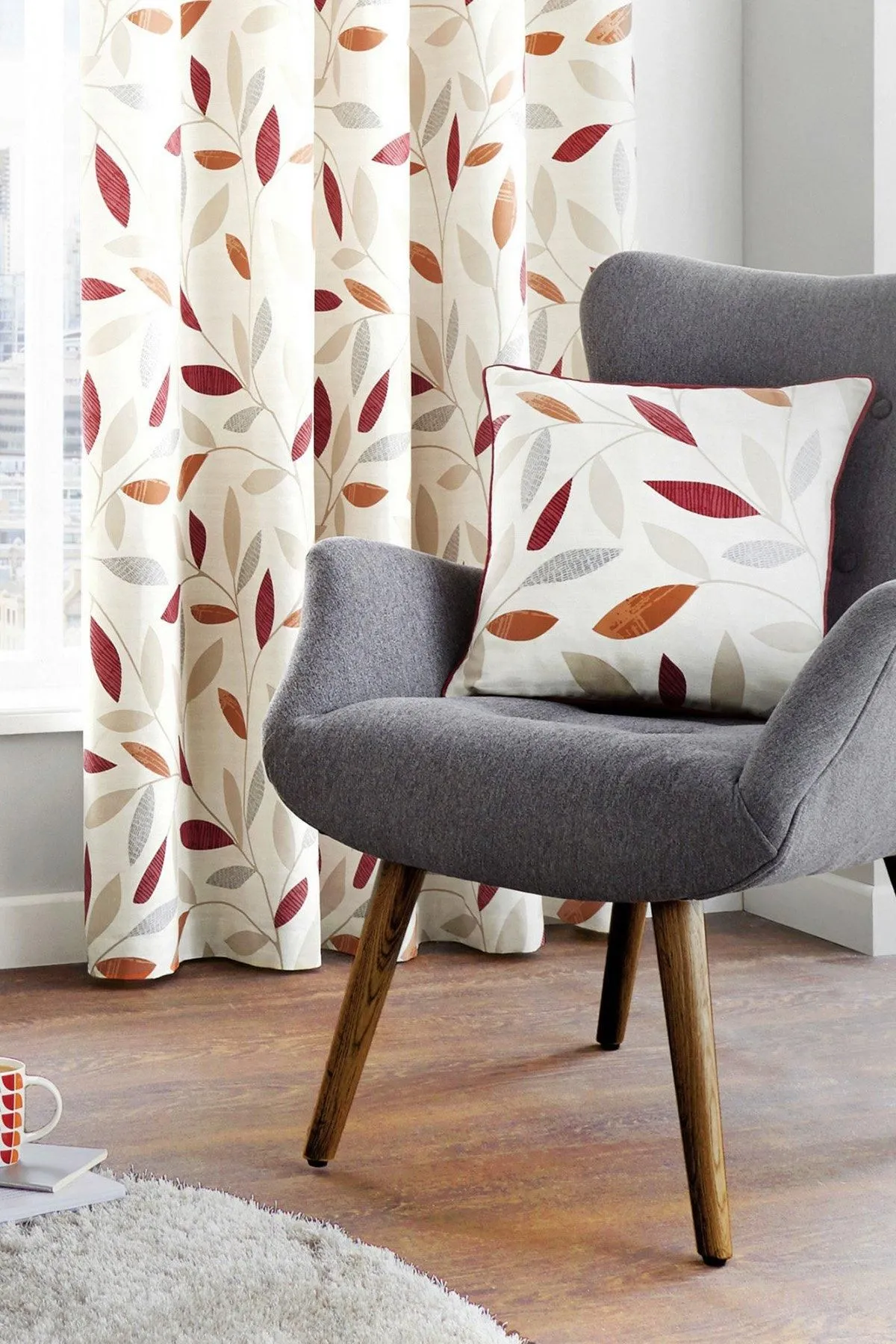 Fusion 'Beechwood' Classic Leaf Trail Print 100% Cotton Filled Cushion in Red 2