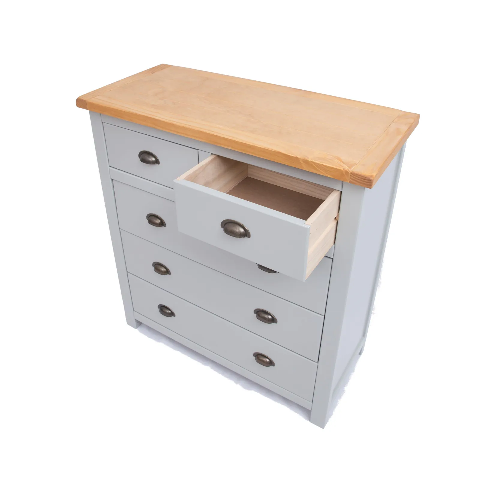 Cabinet Bits Argenta 5 Drawer Chest of Drawers Brass Cup Handle in Light Grey 4