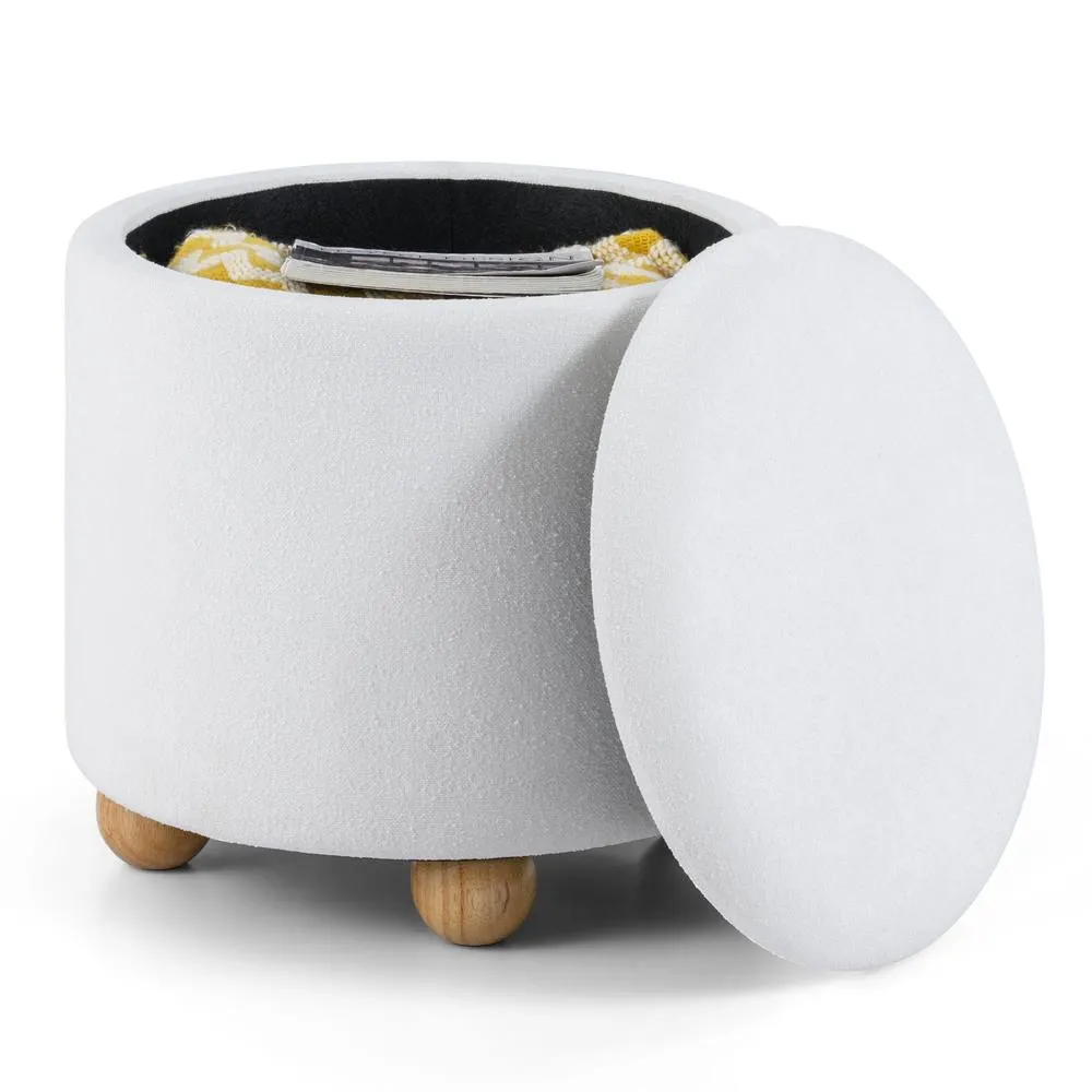 Costway Round Storage Ottoman 45 CM Chenille Fabric Footrest Stool in White 3
