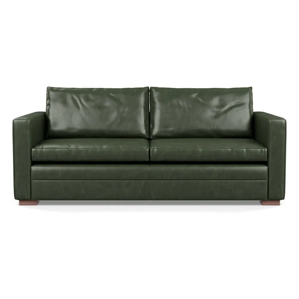 Heal's Palermo 3 Seater Sofa Stonewash Leather Vintage Green 278 Walnut Feet 1