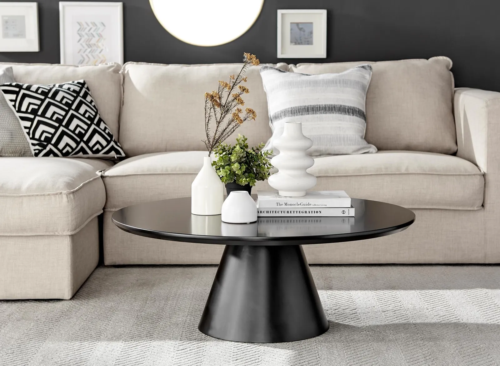FurnitureboxUK Palma Round Coffee Table with Pedestal Pillar Base & Semi-Matte or High Gloss Finish for Modern Minimalist Industrial Look in Black 5