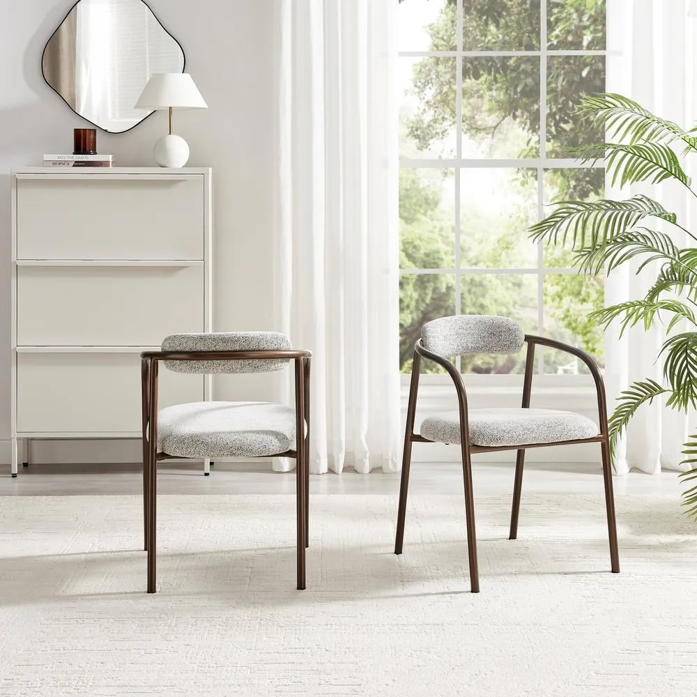 FurnitureboxUK 2x Rhea Grey Fabric Dining Chairs Bronze Legs 3