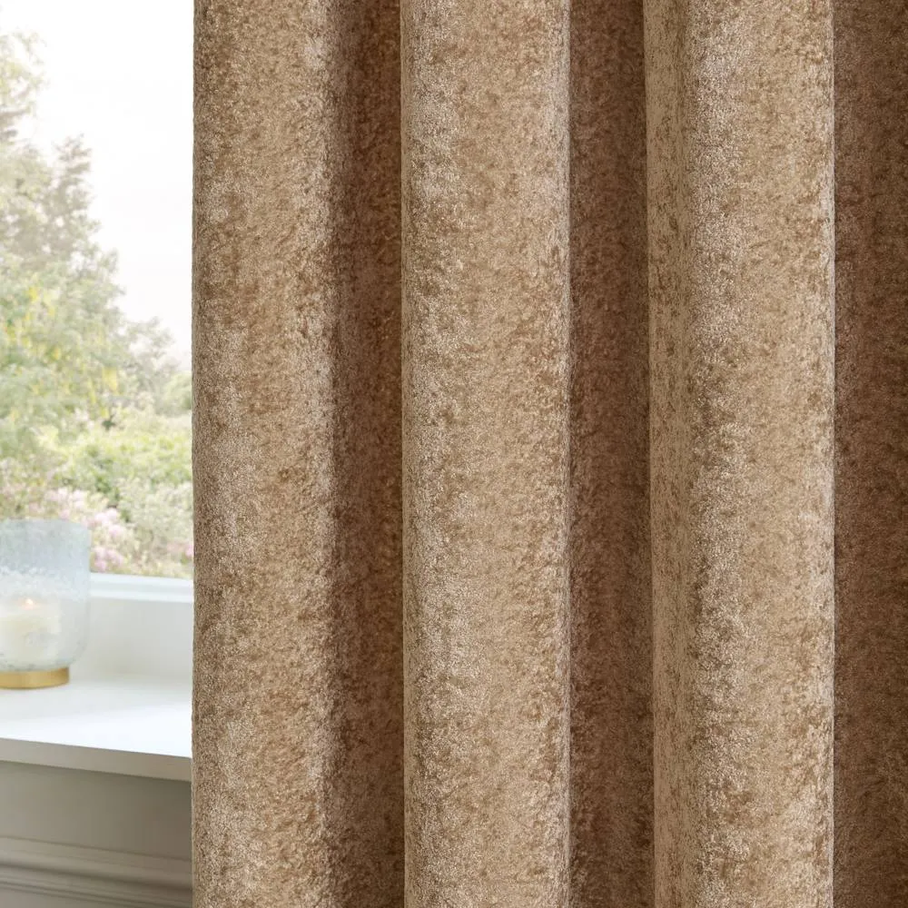 Paoletti Lustre Velvet Fully Lined Eyelet Curtain Pair in Beige 4