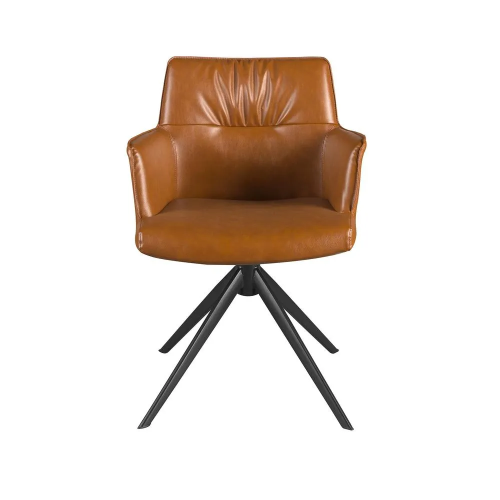 Angel Cerda Cognac Brown Leatherette Swivel Dining Chair 2