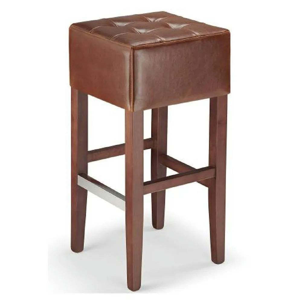 netfurniture Primo Walnut Wooden Bar Stool with Brown Bonded Leather Seat 4