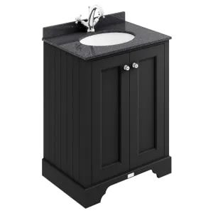 Bayswater Victrion Matt Black Traditional Freestanding Vanity Unit & Black Marble Top Basin - 600mm