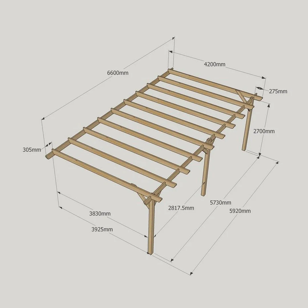 Rutland County Garden Furniture Ltd Wall Mounted Garden Pergola 3 Posts, Wood, L420 x W660 x H270cm, Brown in Green 4