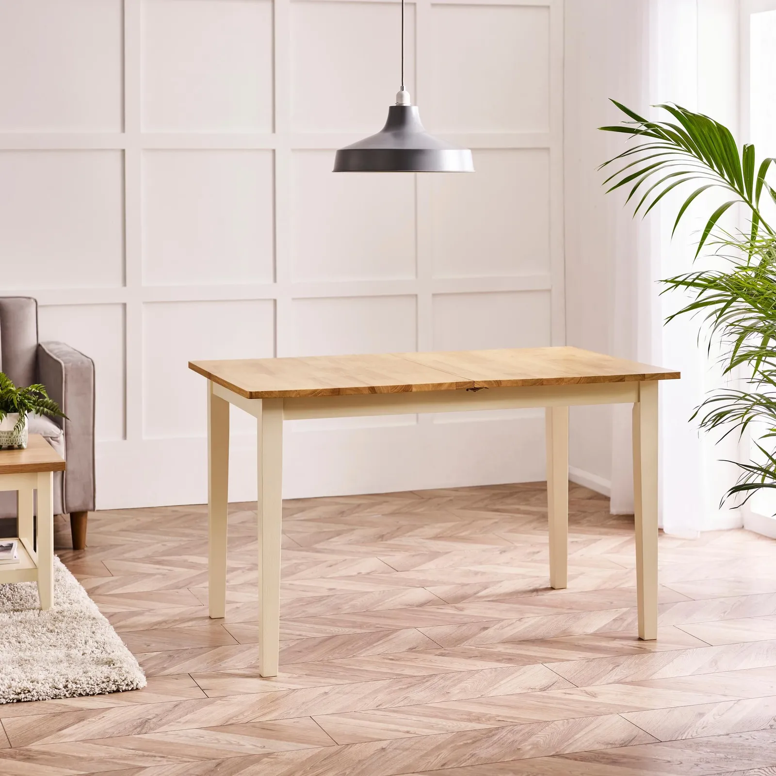 FurnitureboxUK Salcombe Extending Rectangular Wooden Table with 2 Whitby Chairs & 2 Large Benches in Cream 3