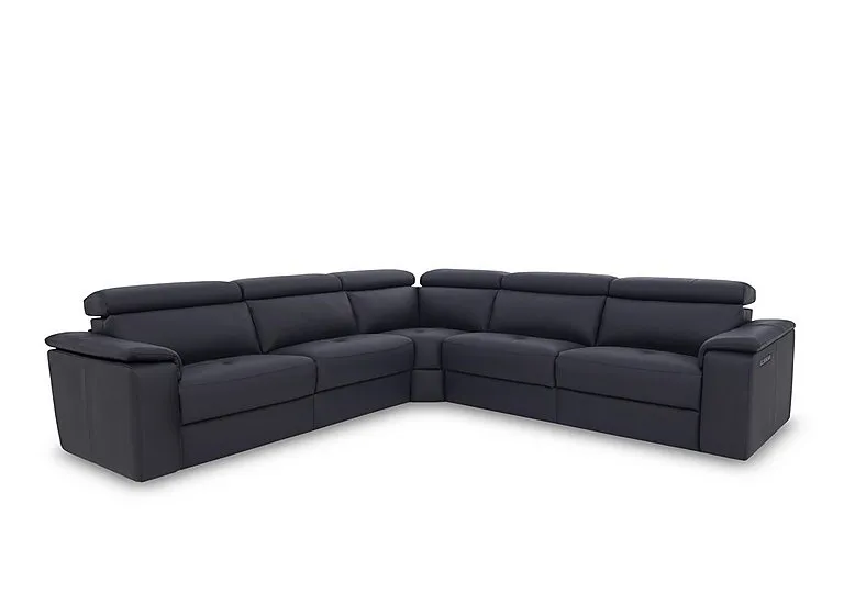 Canto Large Leather Corner Sofa - Torello Blu
