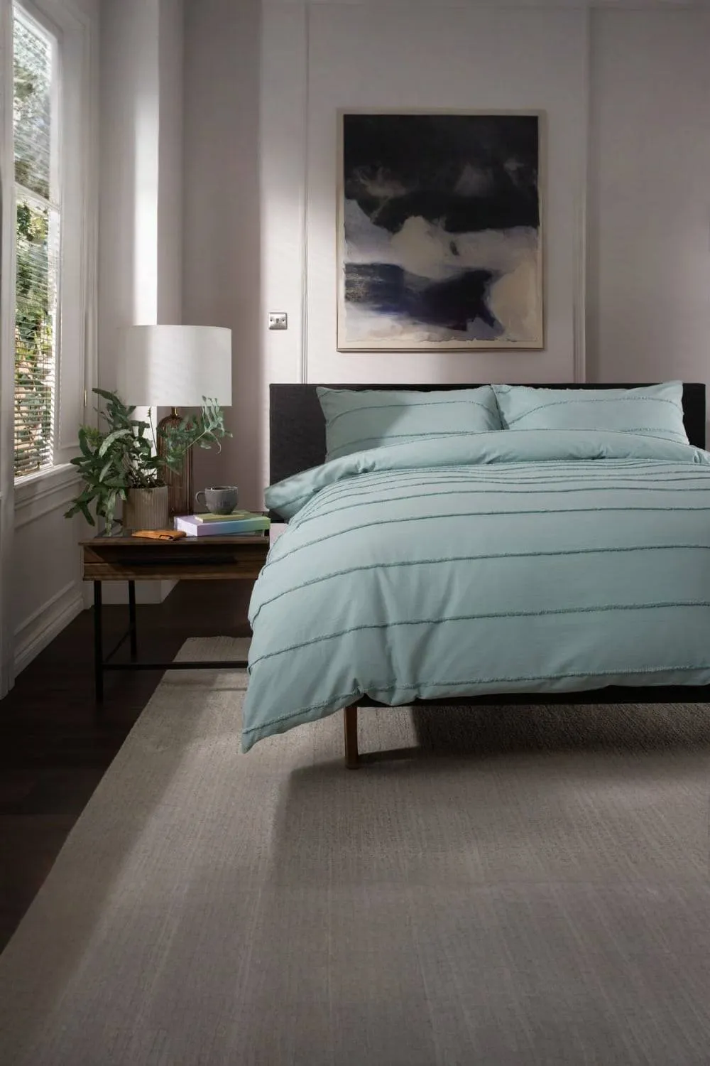 The Lyndon Company On The Line Stripe 100% Cotton Tufted Supersoft Duvet Cover Set | Deyongs 1846 in Duck Egg Blue 3