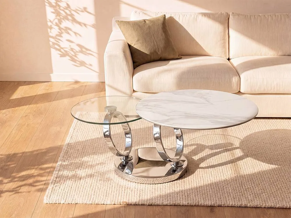 Vente-unique Coffee Table With Swivelling Trays - Ceramic & Tempered Glass - White in Clear 3