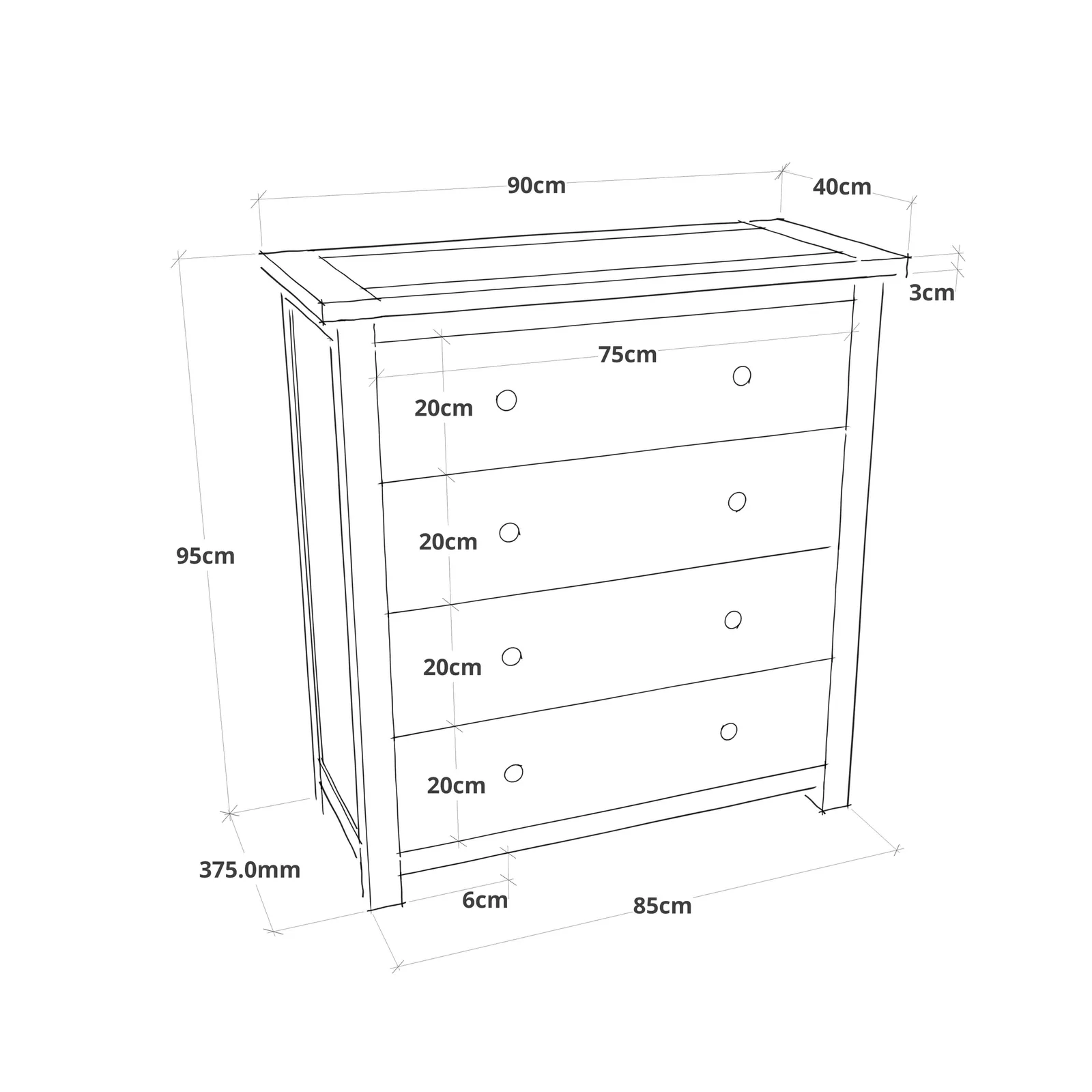 Cabinet Bits Argenta 4 Drawer Chest of Drawers Wood Knob in Light Grey 4