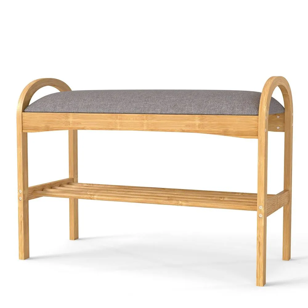 Costway Entryway 2-Tier Shoe Rack Bamboo Shoe Bench in Grey