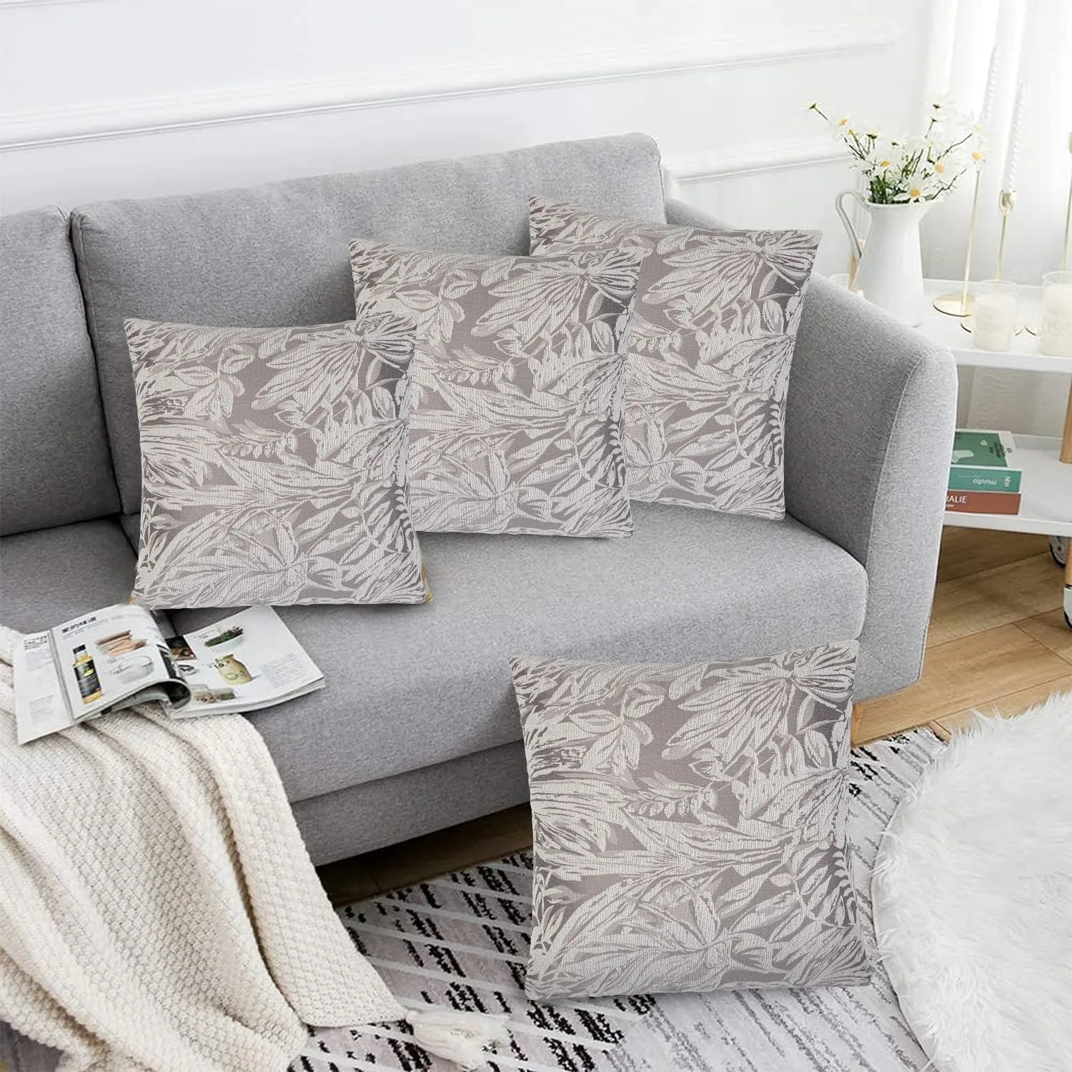 Luxury Living Luxurious Chenille Cushions Set of 4 - Soft Plush Fibre Pads, classic Colours for Sofa & Bed Décor in Silver
