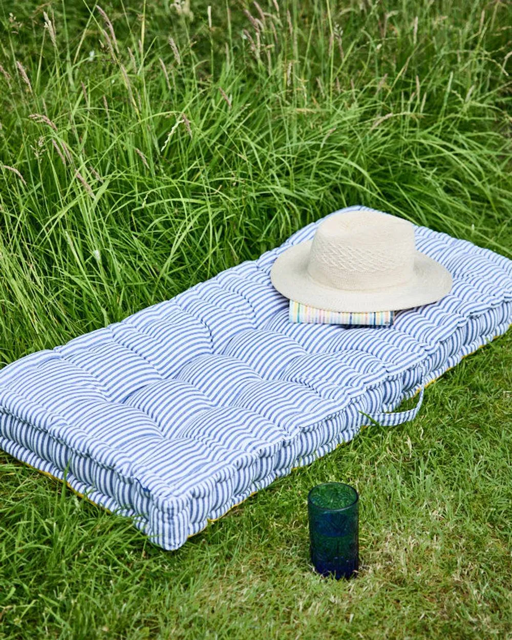 Dibor Vintage Blue Striped Reversible Indoor Outdoor Garden Bench Cushion L105cm x W42cm 3