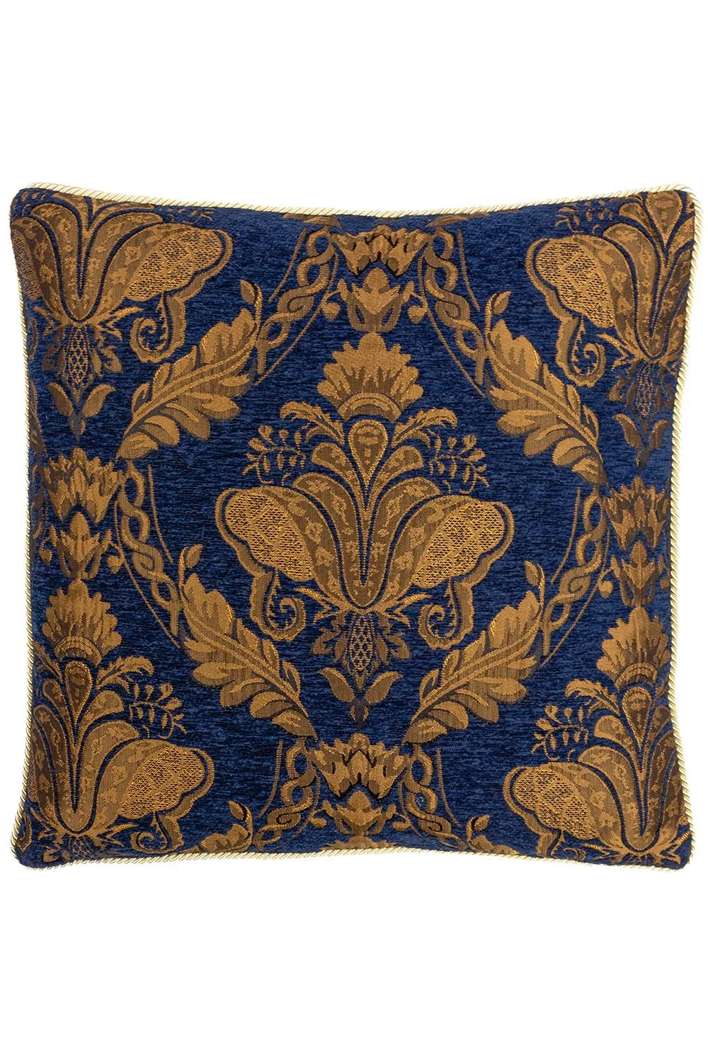 Paoletti Shiraz Traditional Jacquard Pipe Trimmed Cushion in Navy 1