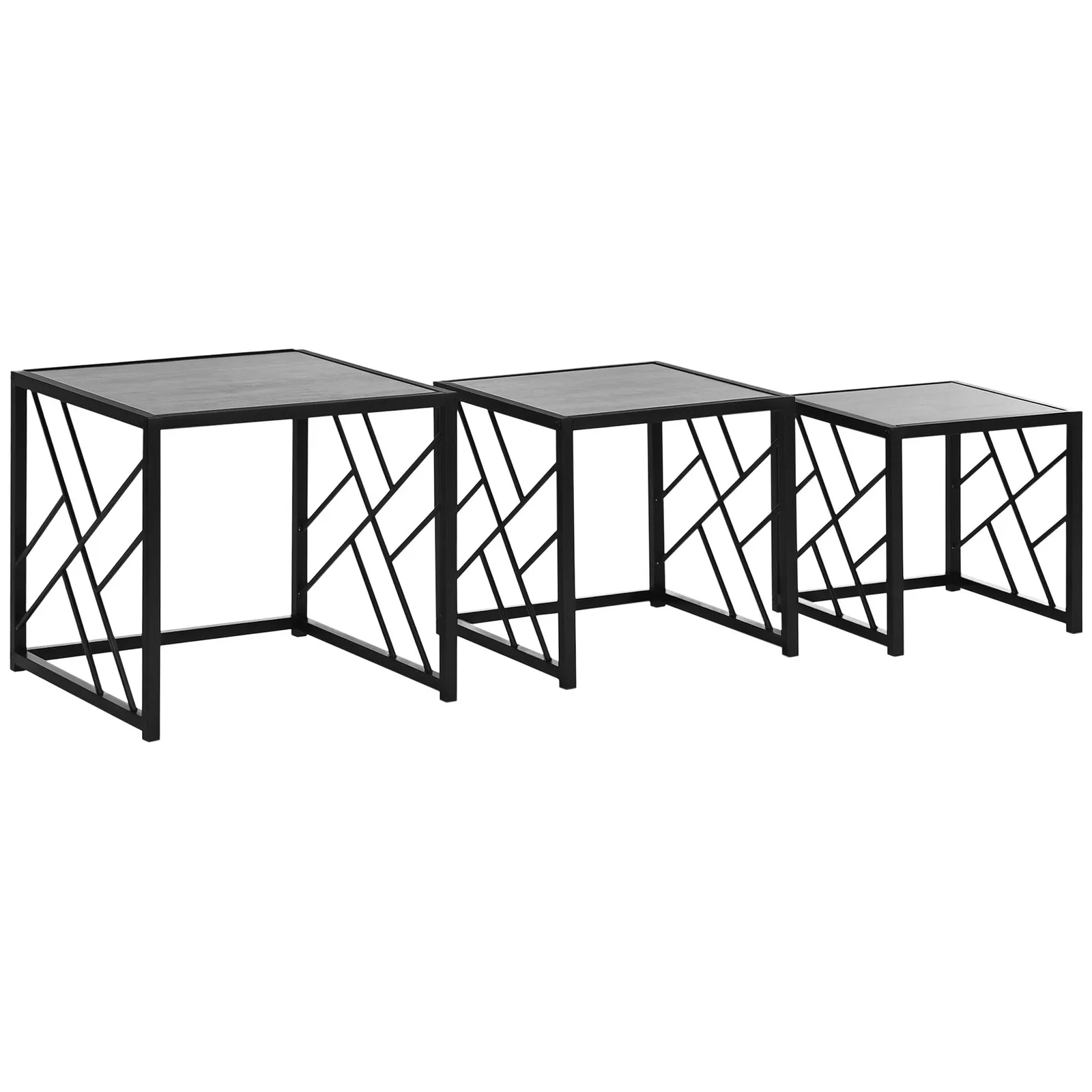 HOMCOM Set of 3 Nesting Coffee Tables Square Side Tables with Metal Frame in Grey 2