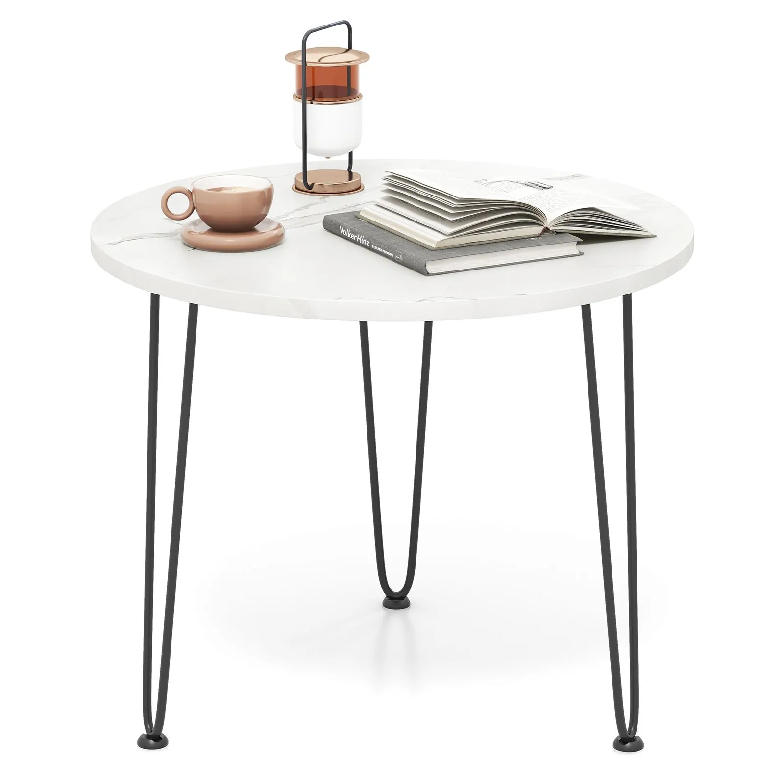 Costway Round Coffee Table Small Faux Marble Accent Table in White