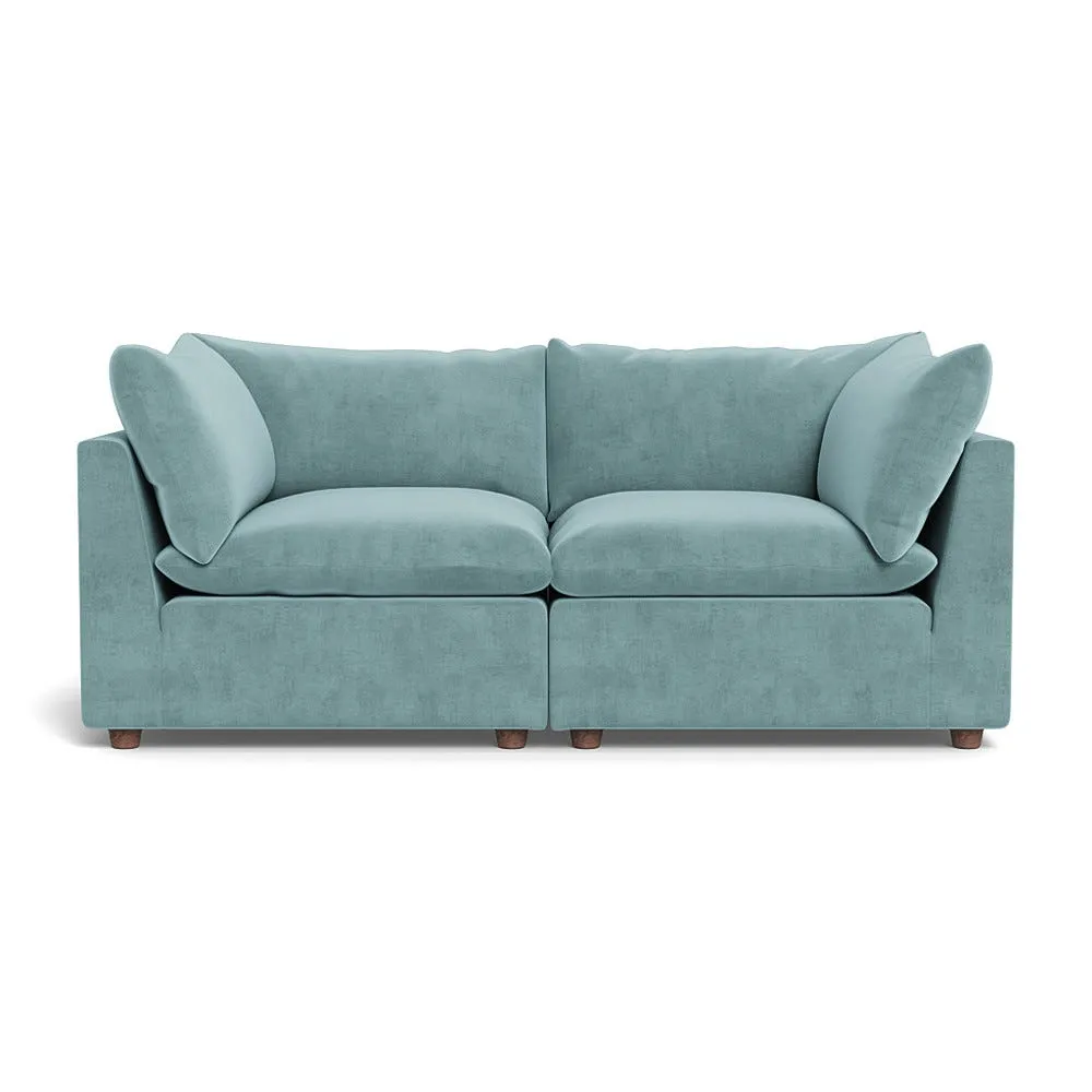 Heal's Astrid 3 Seater Sofa Smart Luxe Velvet Mineral Blue Walnut Stained Beech Feet 1