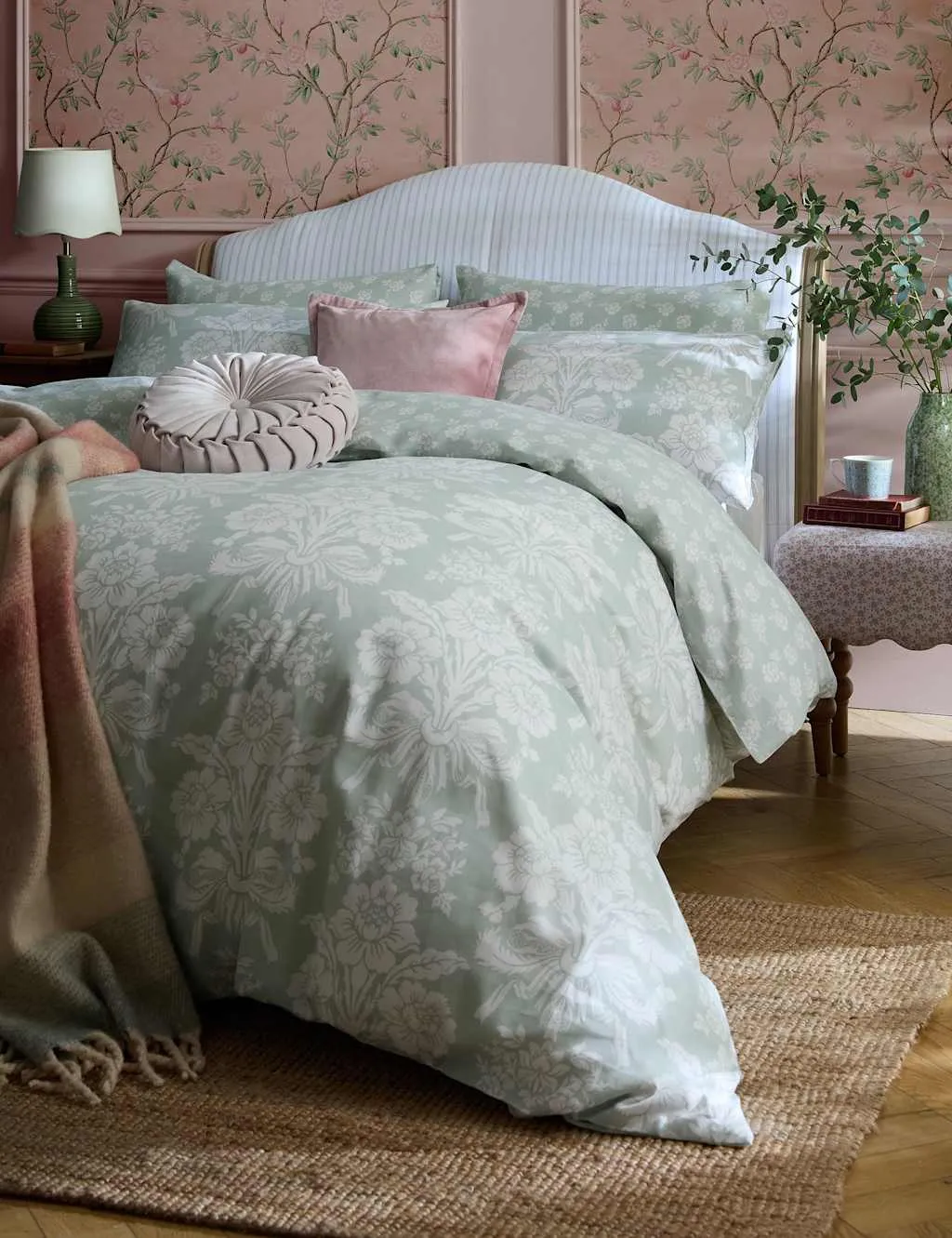 Laura Ashley Tatton Pure Cotton Sateen Bedding Set Light Green