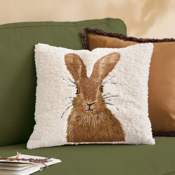 HexGuard Evans Boucle Hare Embroidered Cushion Natural 45 X 45Cm, Cream