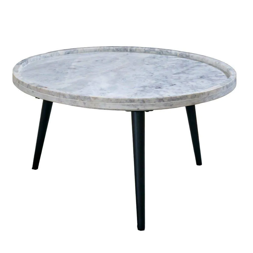 IH Design Margarita Coffee Table With Marble Top & Metal Legs in White 5