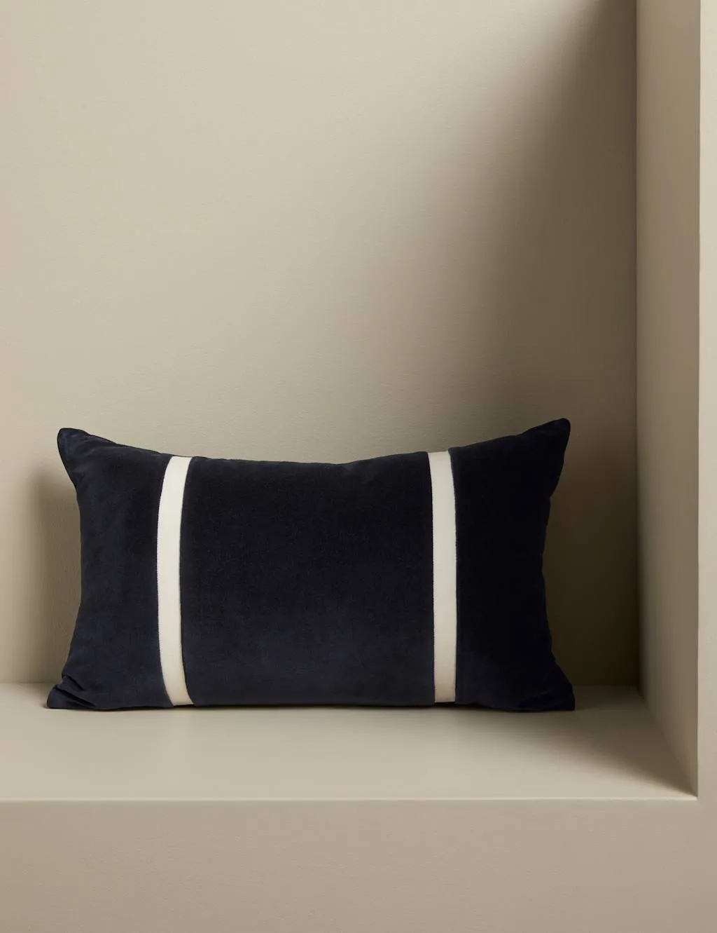 M&S X Kelly Hoppen Pure Cotton Double Stripe Bolster Cushion Navy Mix