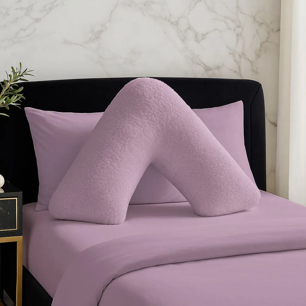 Snug City Teddy Bear Fleece Super Soft Cosy V Shape Pillowcase in Lilac
