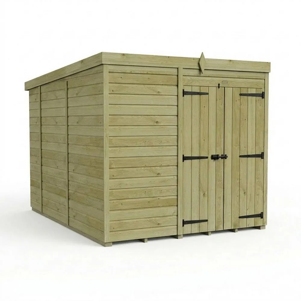 Buttercup Farm 7ft x 10ft Pent Garden Shed Double Door No Windows - Timber in Brown