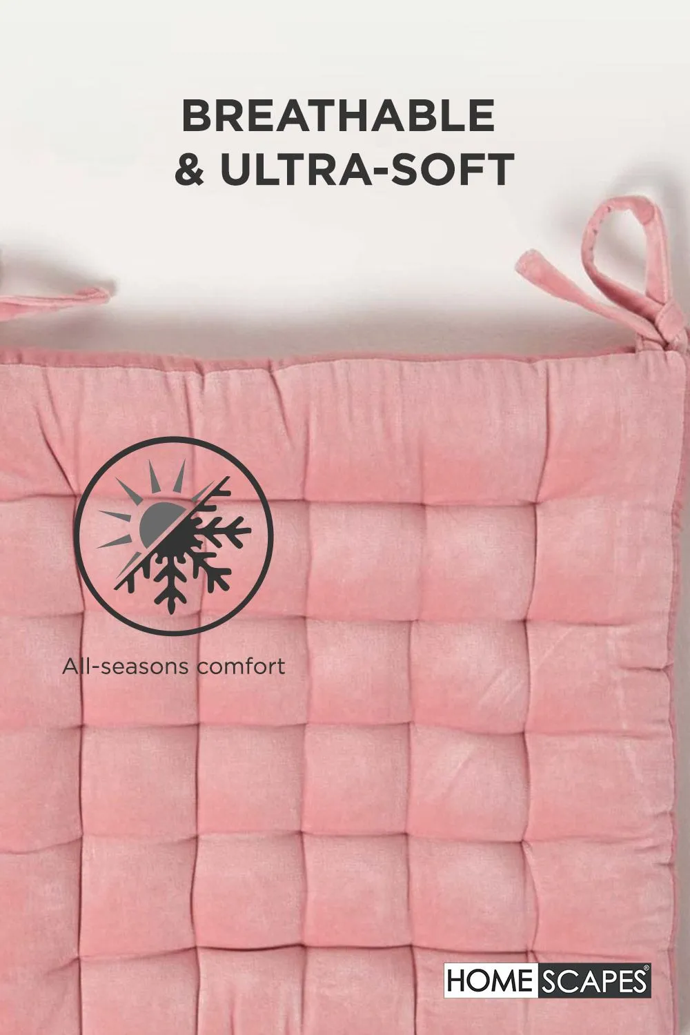 Homescapes Seat Pad Luxury 100% Cotton Velvet Indoor Outdoor Garden Cushion, 40cm in Pink 6