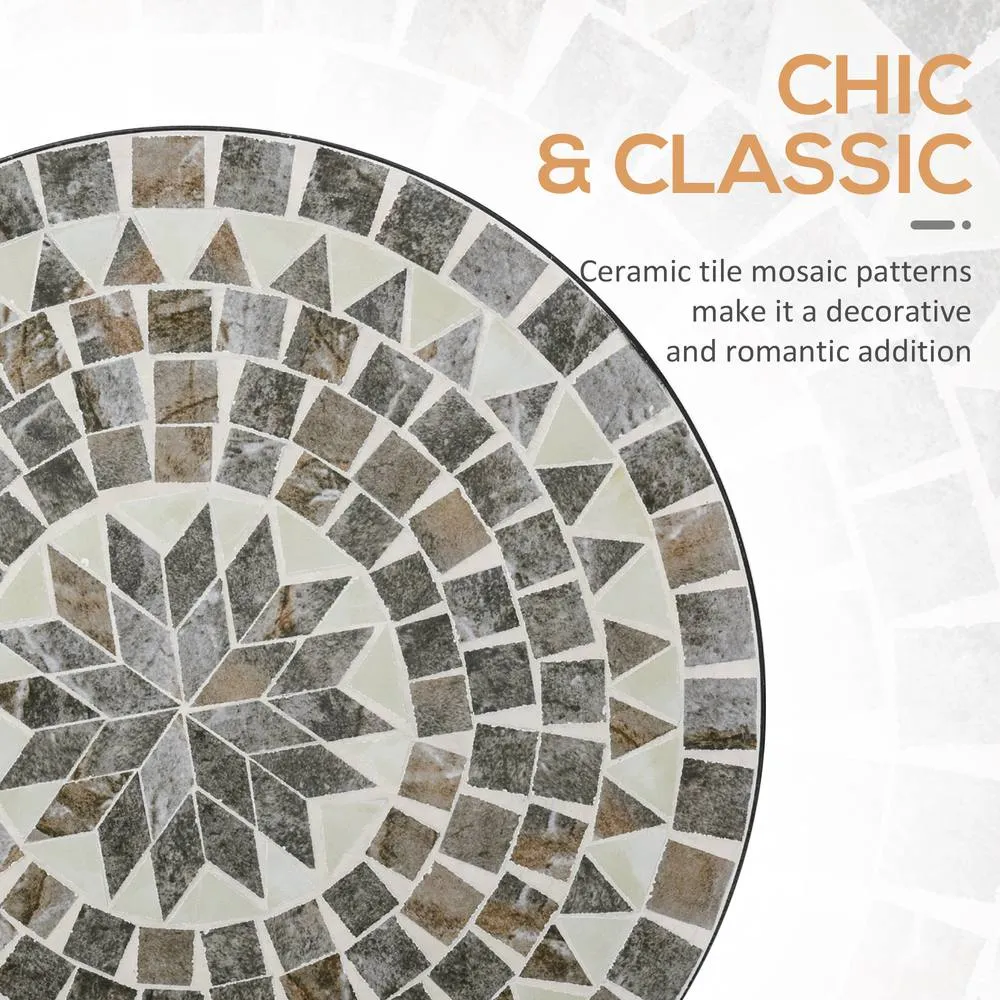 OUTSUNNY Mosaic Side Table Bistro Coffee Table for Garden Patio Balcony Grey 5