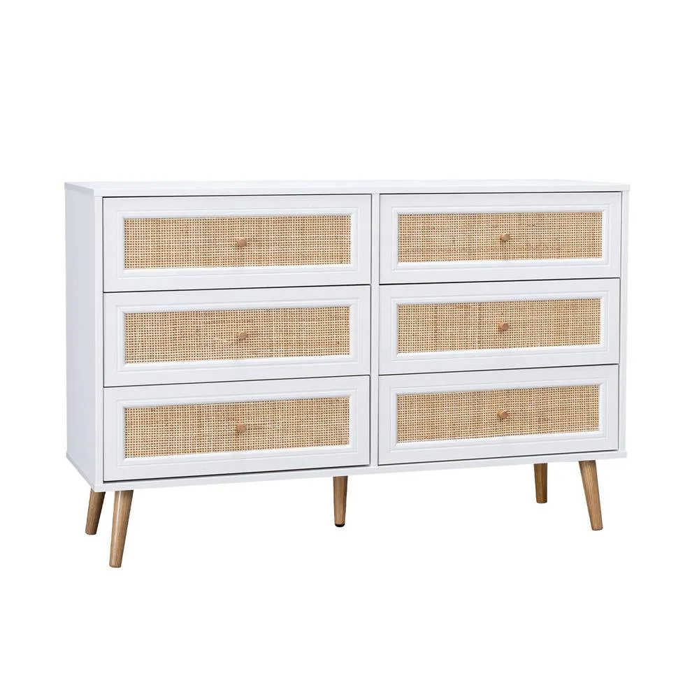 sweeek 6-drawer chest with wood & cane effect in Off-White 2