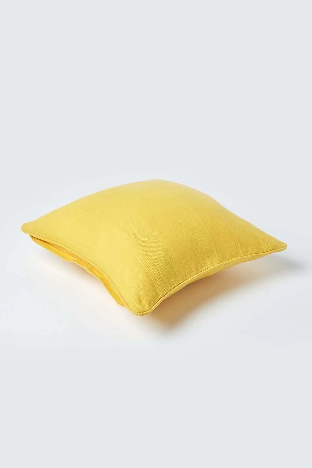 Homescapes Cotton Rajput Ribbed Cushion Cover in Bright Yellow 3