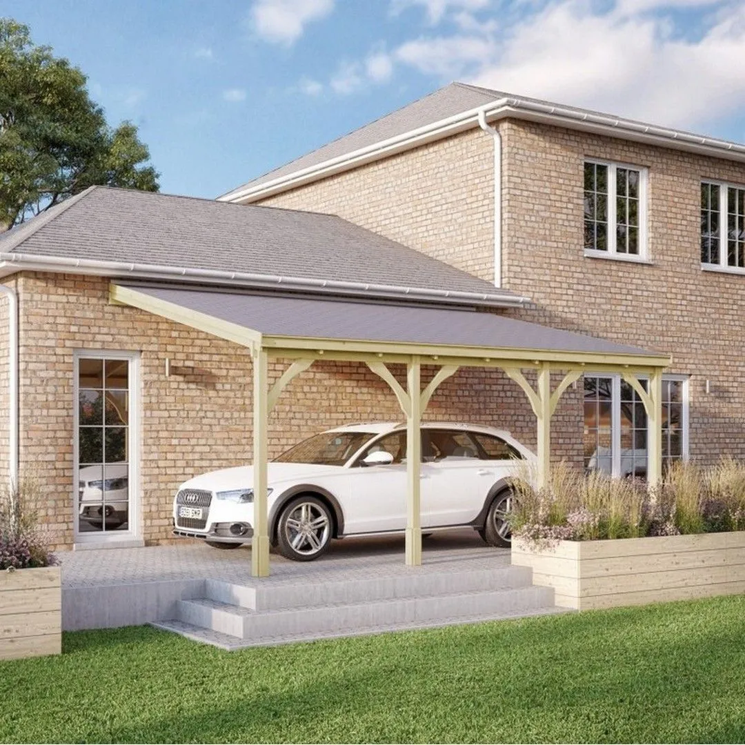 Rutland County Garden Furniture Ltd Felt Shingle Roof Car Port 4 Post, Wood - L300 x W722 cm - Light Green
