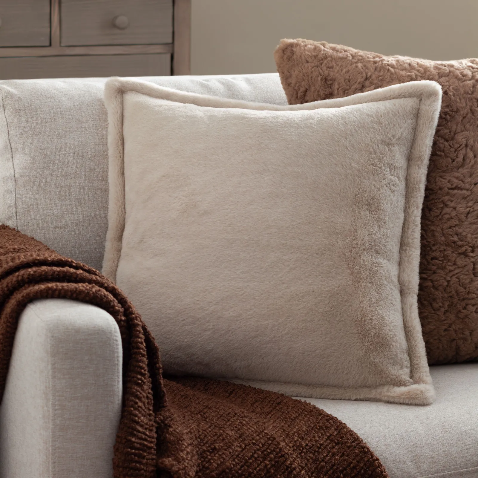 Furn Kallu Reversible Faux Fur Cushion in Natural